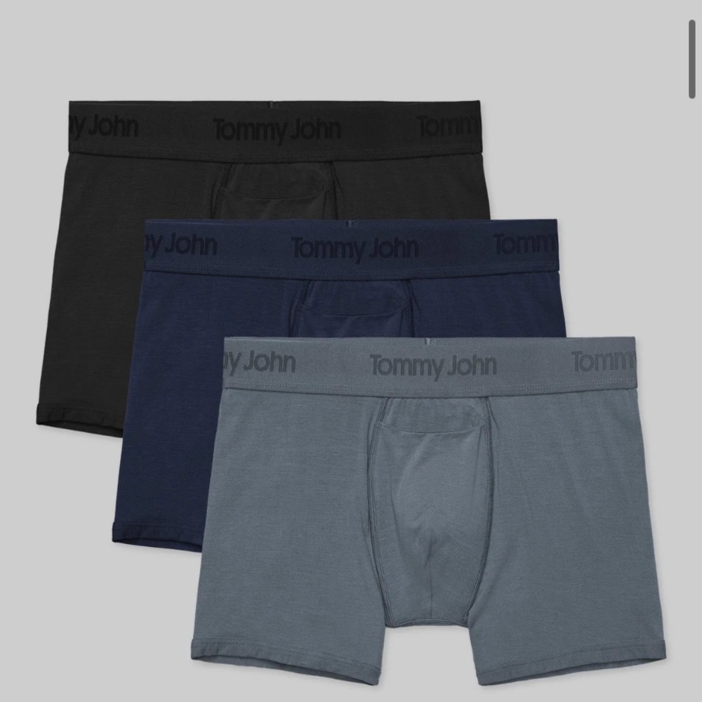 3 Pack Tommy John second skin Boxer Briefs in Black, Dress Blues and Turbulence